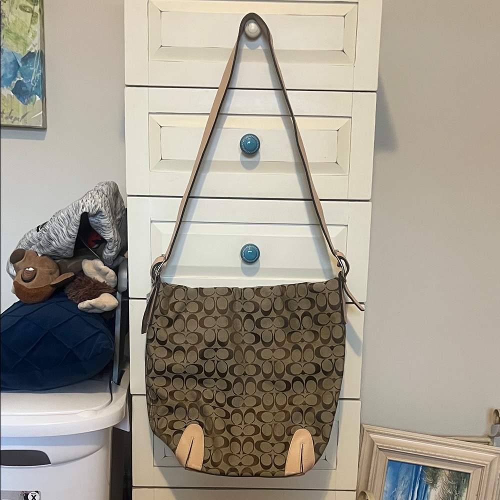 Coach Signature Brown and Tan Shoulder Bag